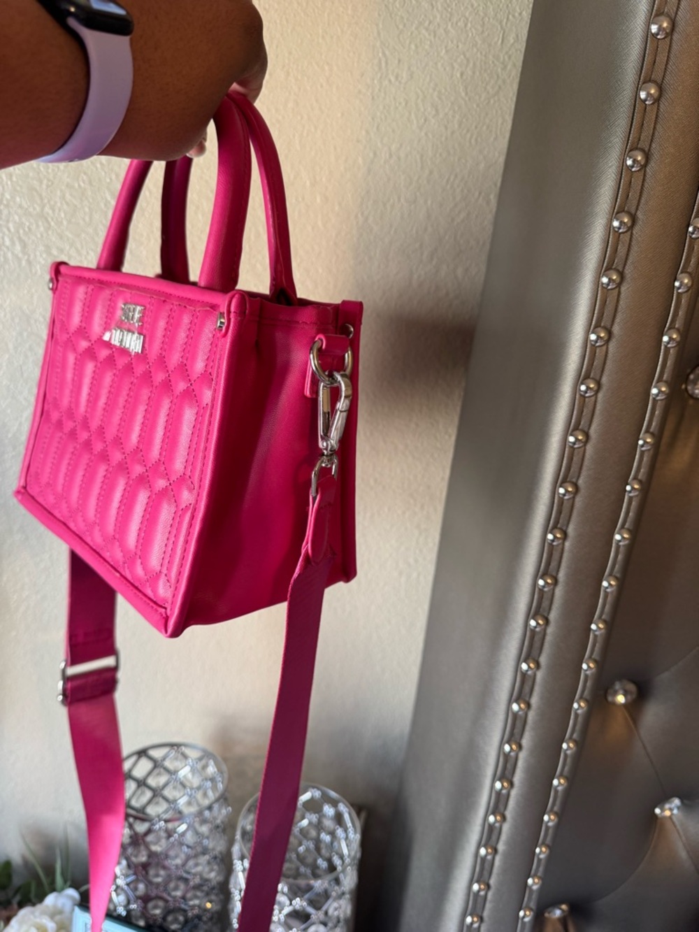 Steve Madden Hot Pink Quilted Mini Crossbody Satchel - Picture 2 of 5